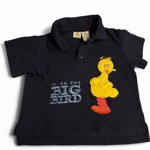 VTG Sesame Street Big Bird Polo Shirt Toddler 3T Embroidered “B is for Big Bird”